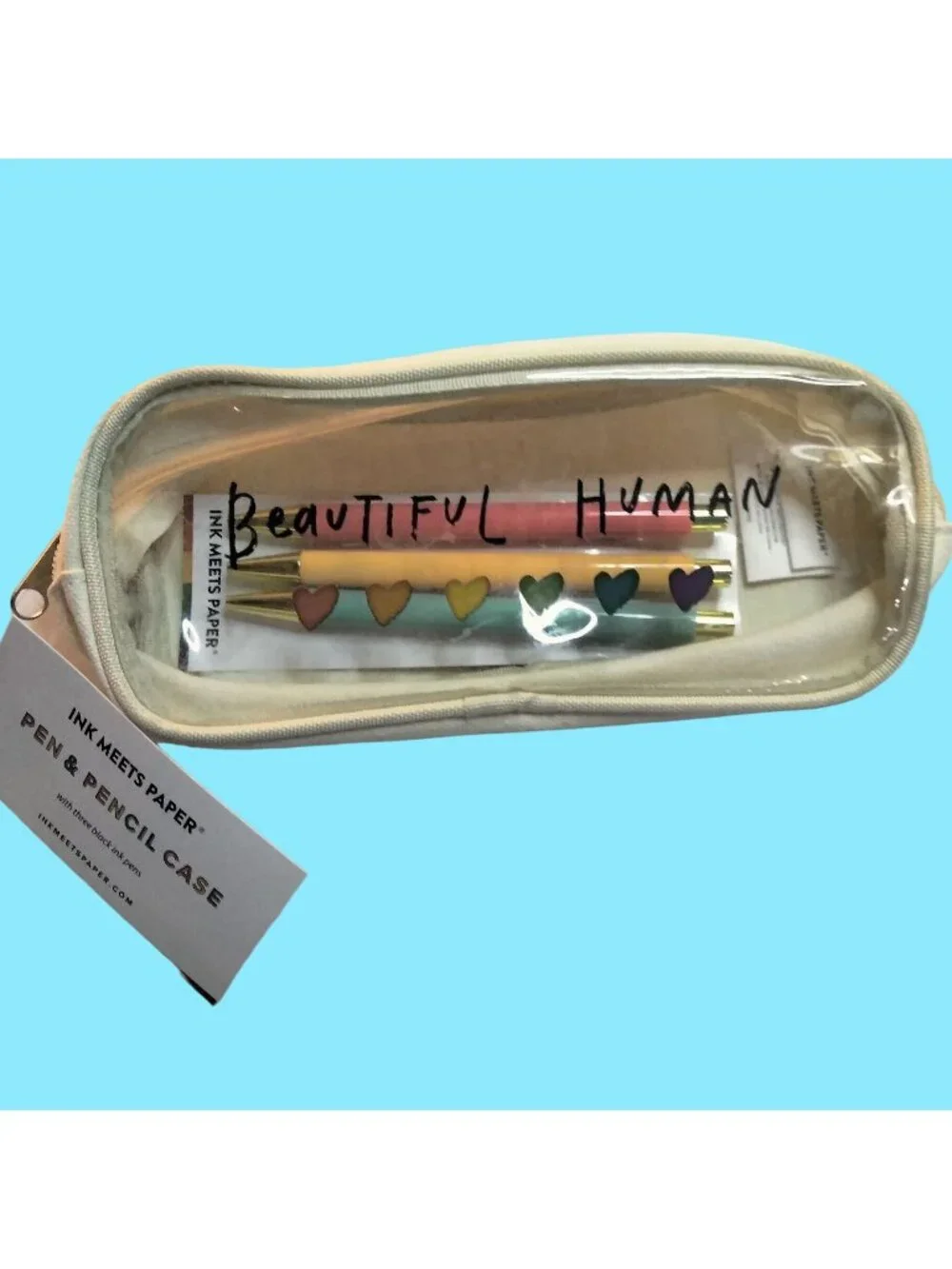 Ink Meets Paper Pen Pencil Case Three Black Ink Pens Beautiful Human Hearts